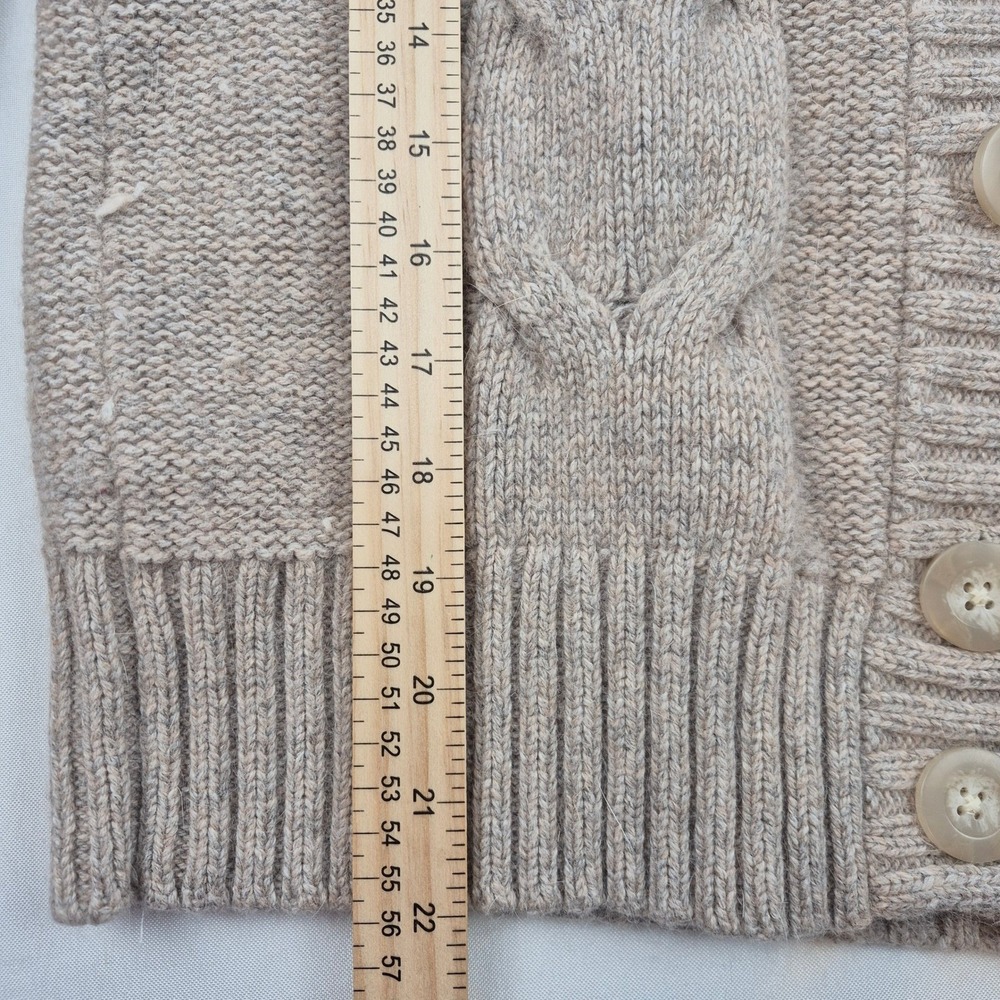 Eddie Bauer Cable Knit Angora Blend Cardigan Sweater Shawl Collar M Beige - Picture 6 of 13
